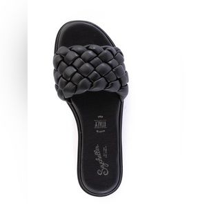 Seychelles Bellissima Slide Sandal Black Woven Slip On Size 9 Faux Leather Italy